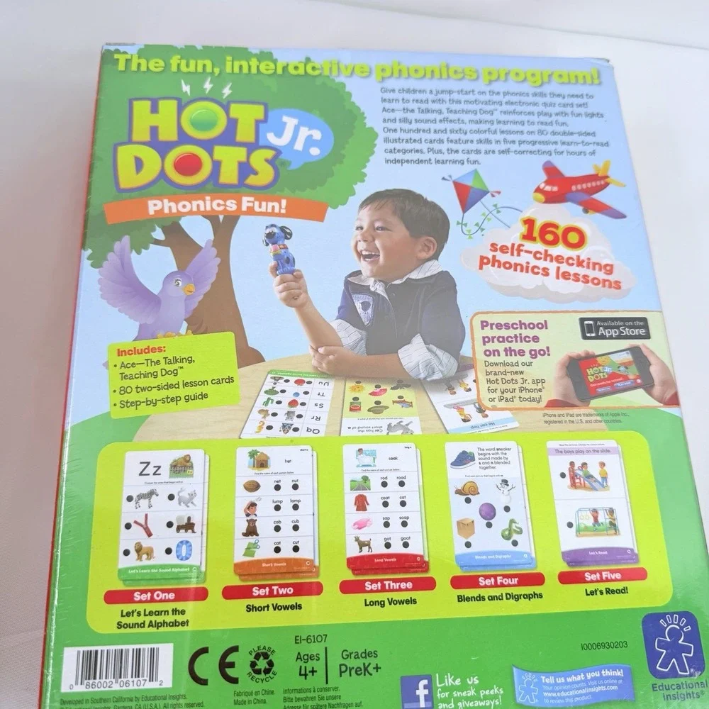 Hot Dots Jr. Phonics Fun w/Ace‎ the Talking Teaching Dog Ages 4+ Pre-K